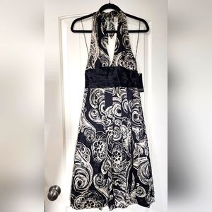 Silk Paisley Black/Cream Formal Halter Dress Size 8